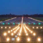 airport takeoff and landing area at evening, in Hannover, Germany